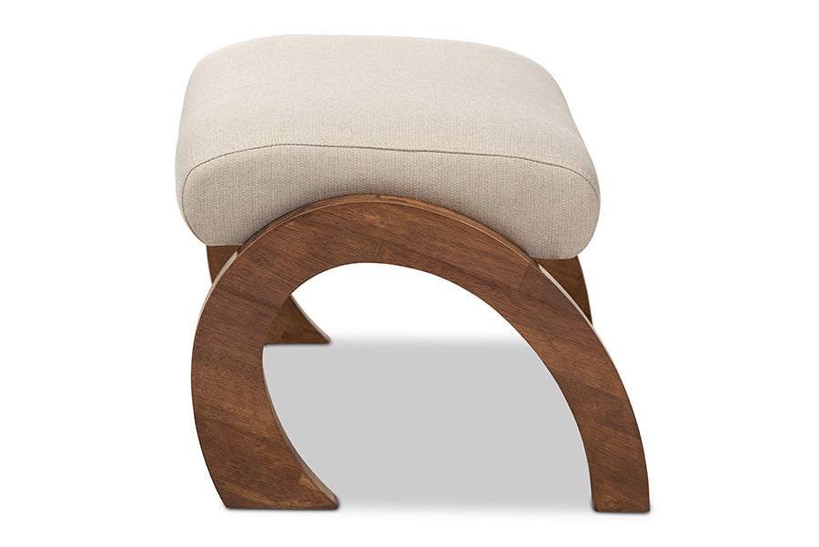 Baxton Studio Sandrine Modern and Contemporary Grey Fabric Upholstered Walnut Brown Finished Wood Ottoman | Stools | Modishstore - 11