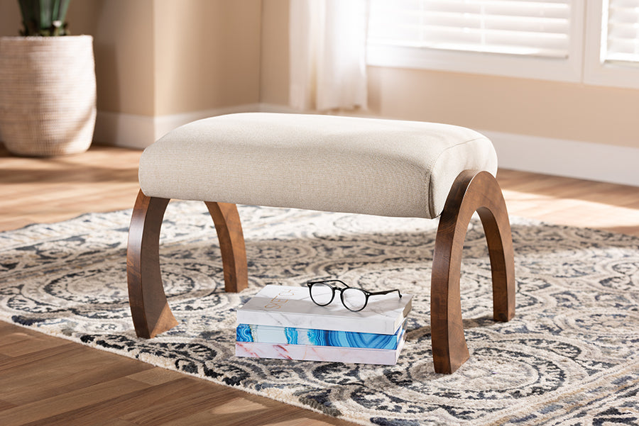 Baxton Studio Sandrine Modern and Contemporary Grey Fabric Upholstered Walnut Brown Finished Wood Ottoman | Stools | Modishstore - 8
