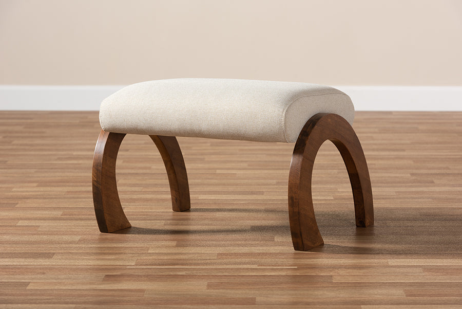 Baxton Studio Sandrine Modern and Contemporary Grey Fabric Upholstered Walnut Brown Finished Wood Ottoman | Stools | Modishstore - 9