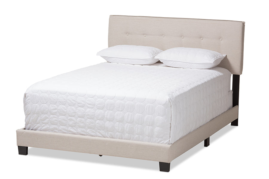baxton studio audrey modern and contemporary light beige fabric upholstered full size bed | Modish Furniture Store-2