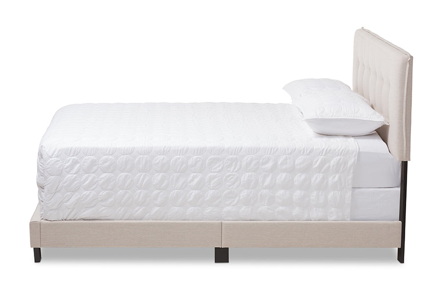 baxton studio audrey modern and contemporary light beige fabric upholstered full size bed | Modish Furniture Store-3
