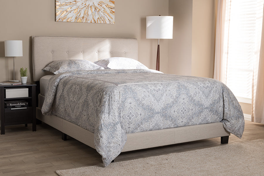 Baxton Studio Audrey Modern and Contemporary Light Beige Fabric Upholstered King Size Bed | Modishstore | Beds