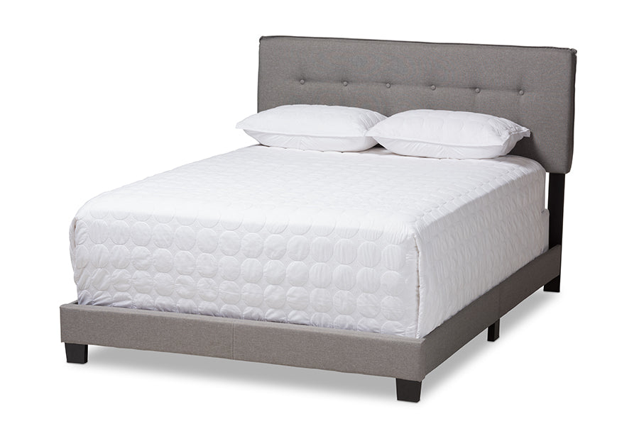 baxton studio audrey modern and contemporary light grey fabric upholstered king size bed | Modish Furniture Store-2