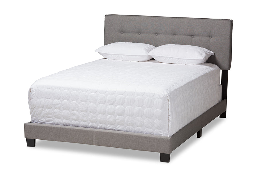 baxton studio audrey modern and contemporary light grey fabric upholstered full size bed | Modish Furniture Store-2