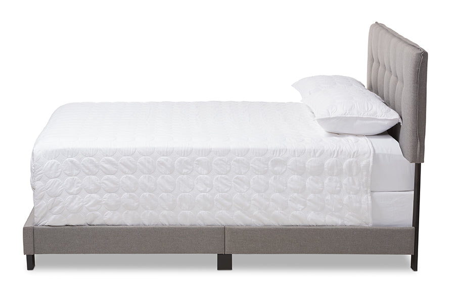 baxton studio audrey modern and contemporary light grey fabric upholstered full size bed | Modish Furniture Store-3