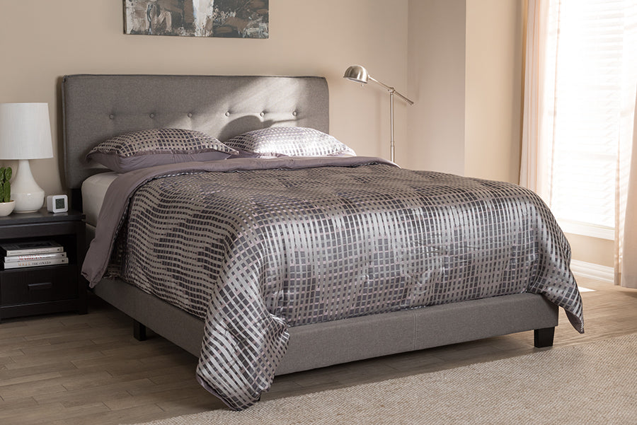 Baxton Studio Audrey Modern and Contemporary Light Grey Fabric Upholstered King Size Bed | Modishstore | Beds