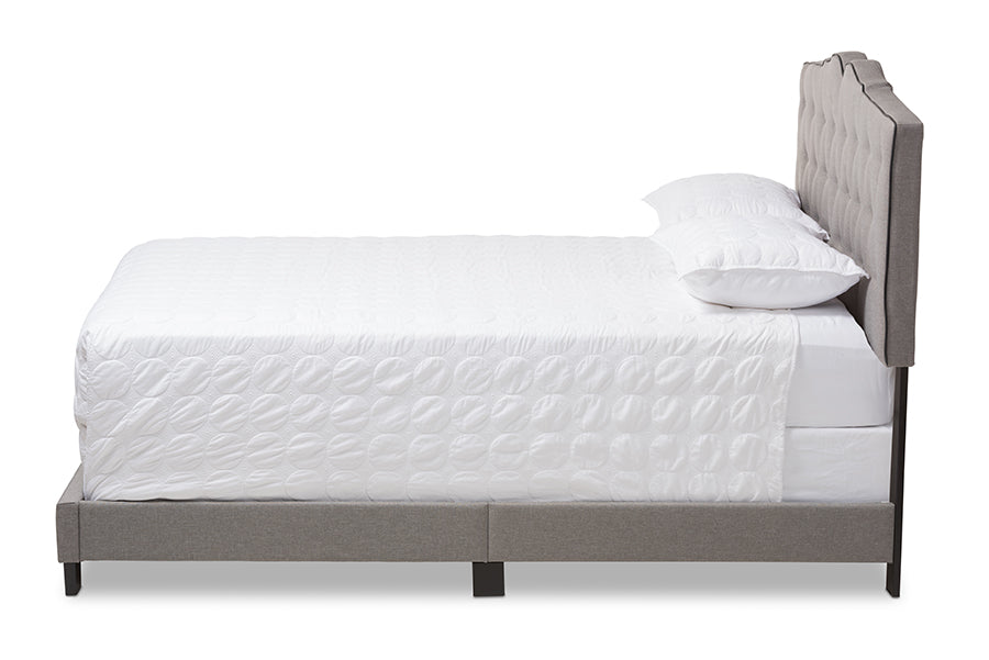 baxton studio vivienne modern and contemporary light grey fabric upholstered queen size bed | Modish Furniture Store-3