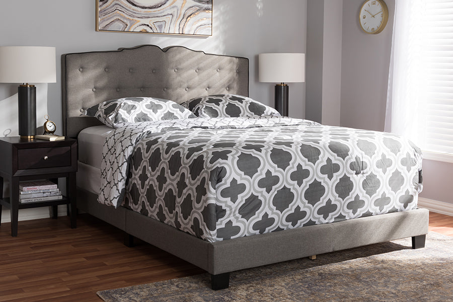 Baxton Studio Vivienne Modern and Contemporary Light Grey Fabric Upholstered Queen Size Bed | Modishstore | Beds
