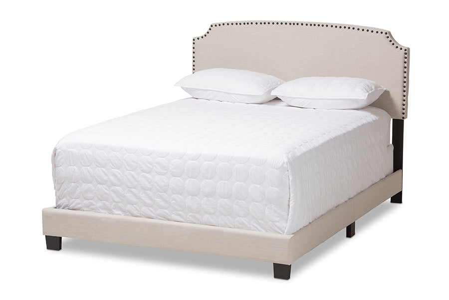 baxton studio odette modern and contemporary light beige fabric upholstered king size bed | Modish Furniture Store-2