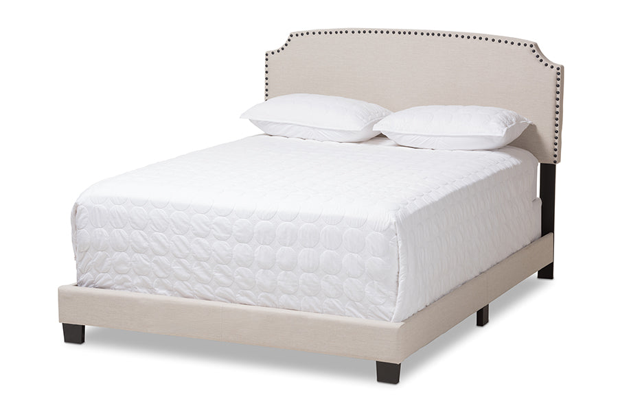baxton studio odette modern and contemporary light beige fabric upholstered queen size bed | Modish Furniture Store-2