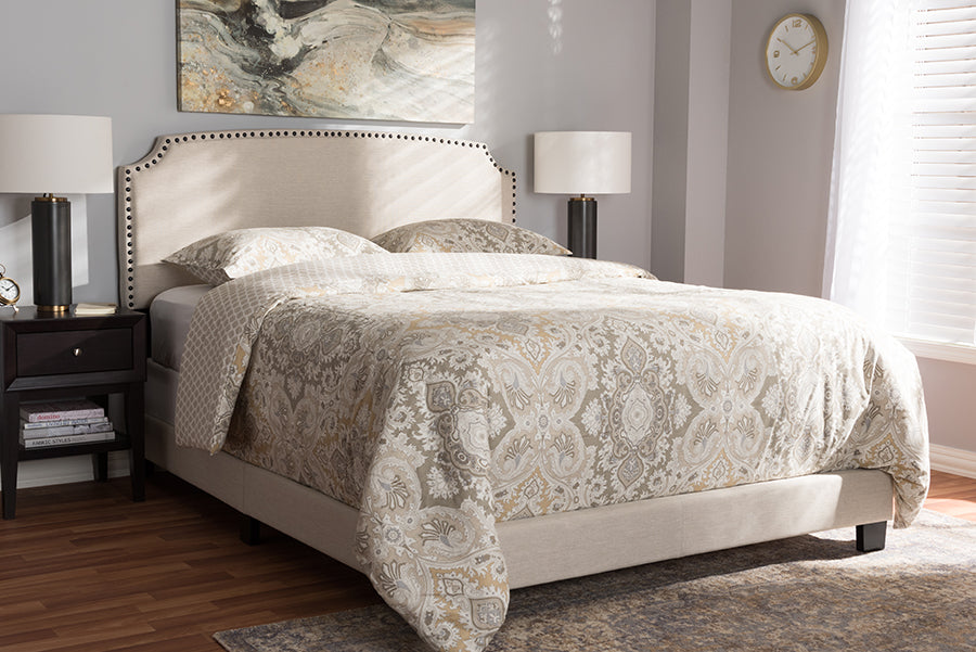 Baxton Studio Odette Modern and Contemporary Light Beige Fabric Upholstered Queen Size Bed | Modishstore | Beds