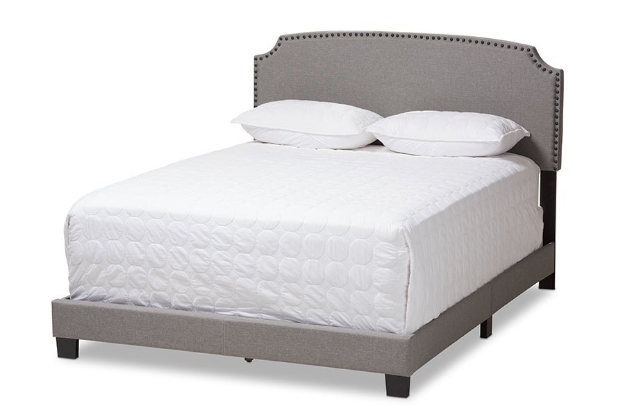 baxton studio odette modern and contemporary light grey fabric upholstered queen size bed | Modish Furniture Store-2