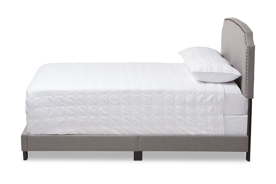 baxton studio odette modern and contemporary light grey fabric upholstered king size bed | Modish Furniture Store-3