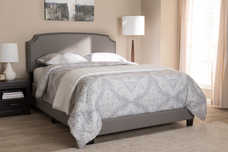 Baxton Studio Odette Modern and Contemporary Light Grey Fabric Upholstered King Size Bed | Modishstore | Beds