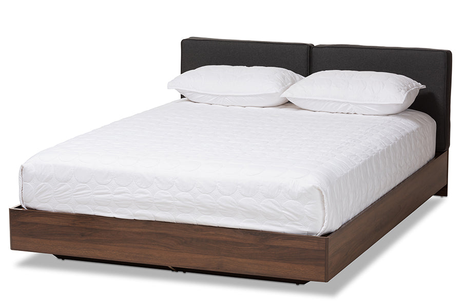 baxton studio iselin mid century modern brown finished dark grey fabric upholstered queen sized storage platform bed | Modish Furniture Store-2