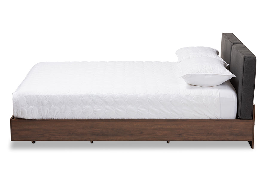baxton studio iselin mid century modern brown finished dark grey fabric upholstered queen sized storage platform bed | Modish Furniture Store-3