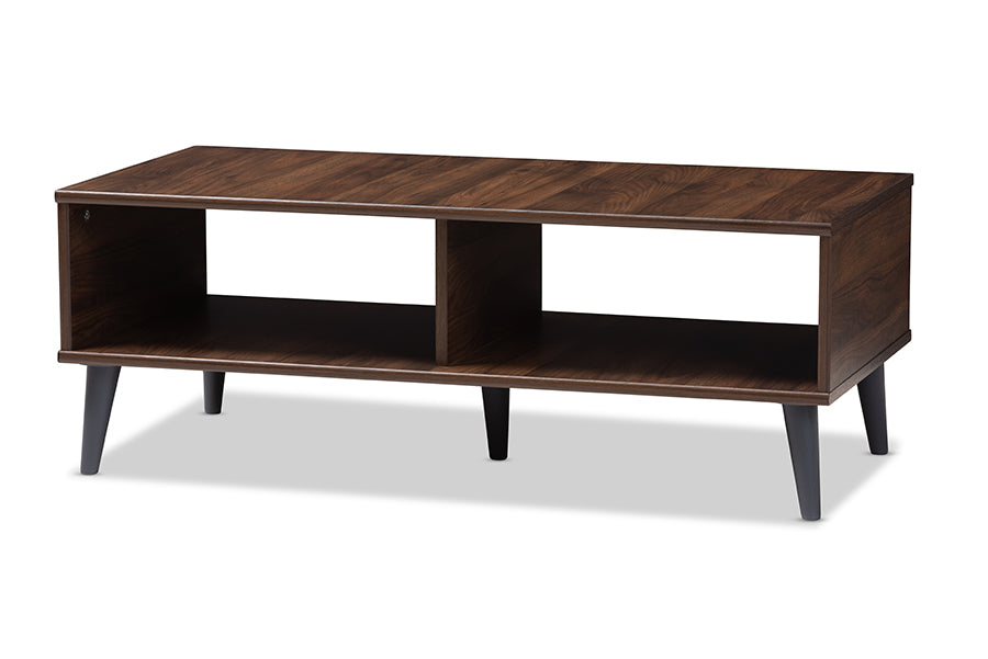 baxton studio pierre mid century modern brown and dark grey finished wood coffee table | Modish Furniture Store-2