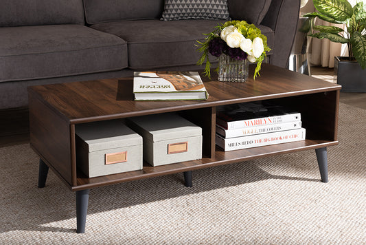 Baxton Studio Pierre Mid-Century Modern Brown and Dark Grey Finished Wood Coffee Table | Modishstore | Coffee Tables