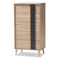 baxton studio lisen mid century modern light oak and grey 5 drawer chest | Modish Furniture Store-2