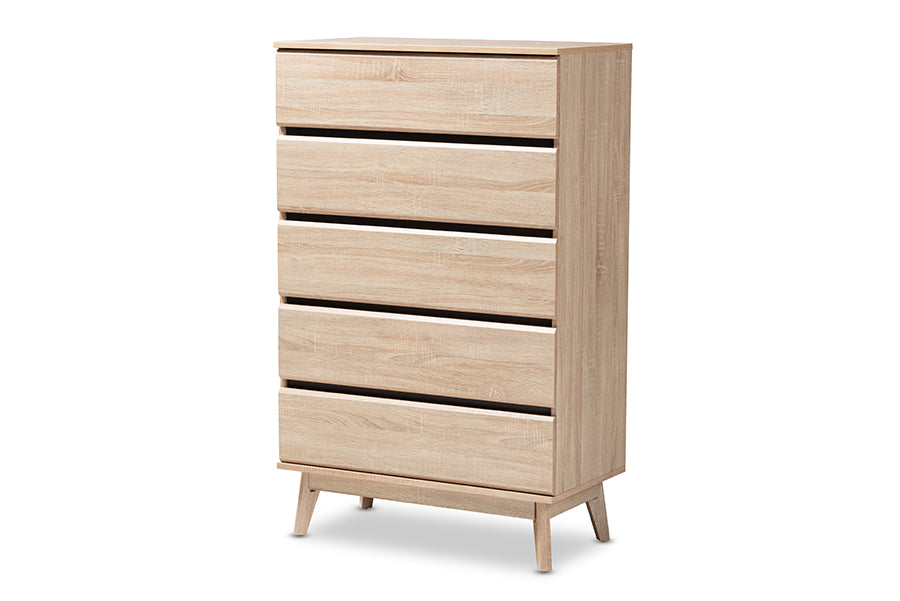 baxton studio miren mid century modern light oak and dark grey 5 drawer chest | Modish Furniture Store-2