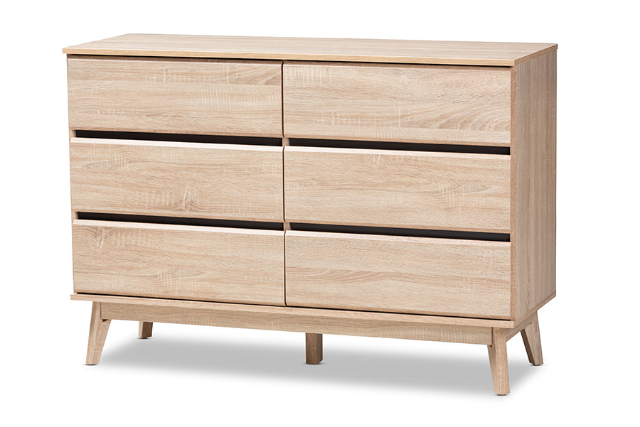 baxton studio miren mid century modern light oak and dark grey 6 drawer dresser | Modish Furniture Store-2