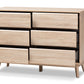 baxton studio miren mid century modern light oak and dark grey 6 drawer dresser | Modish Furniture Store-3