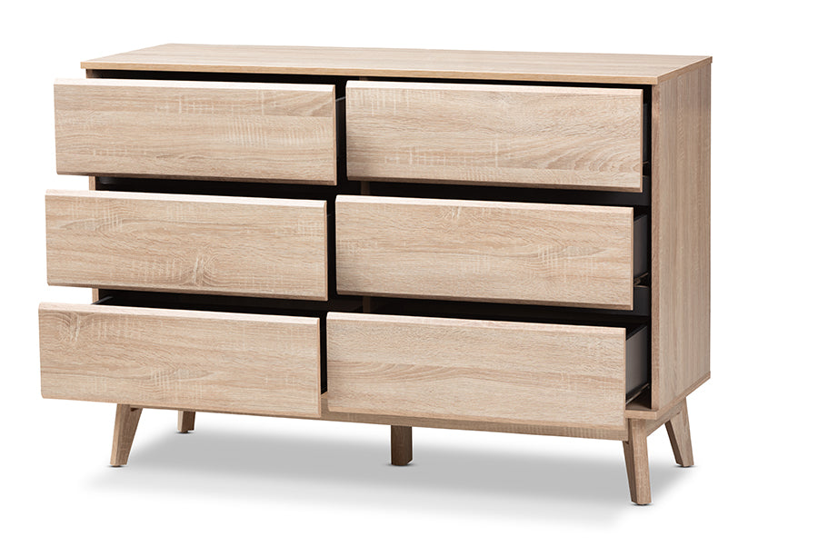baxton studio miren mid century modern light oak and dark grey 6 drawer dresser | Modish Furniture Store-3