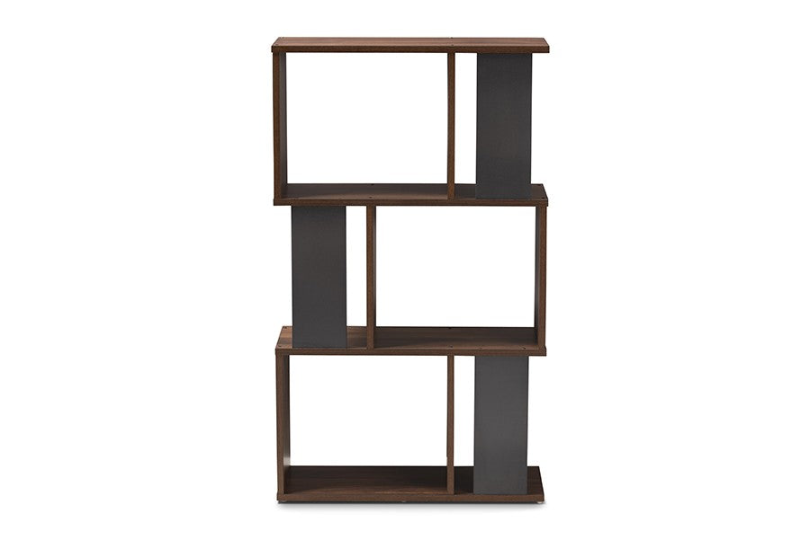 Baxton Studio Legende Modern and Contemporary Brown and Dark Grey Finished Display Bookcase | Modishstore | Bookcases-5
