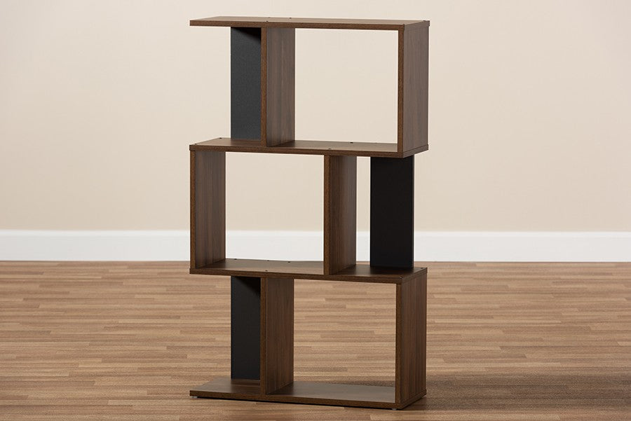 Baxton Studio Legende Modern and Contemporary Brown and Dark Grey Finished Display Bookcase | Modishstore | Bookcases-6