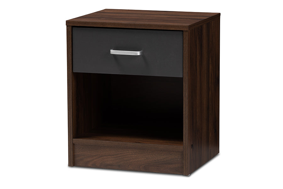 baxton studio hansel modern and contemporary 1 drawer dark brown and dark grey finished nightstand | Modish Furniture Store-2