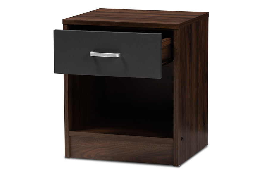 baxton studio hansel modern and contemporary 1 drawer dark brown and dark grey finished nightstand | Modish Furniture Store-3