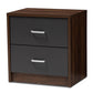 baxton studio hansel modern and contemporary 2 drawer dark brown and dark grey finished nightstand | Modish Furniture Store-2