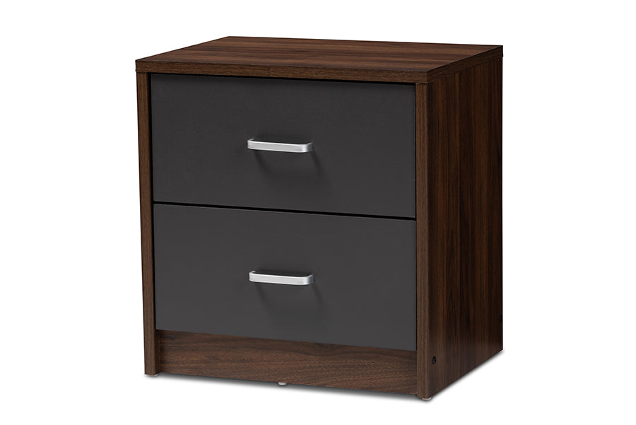 baxton studio hansel modern and contemporary 2 drawer dark brown and dark grey finished nightstand | Modish Furniture Store-2