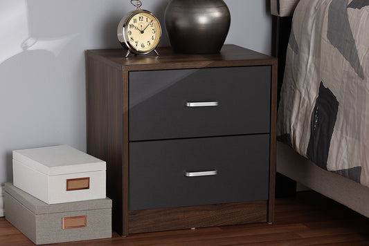 Baxton Studio Hansel Modern and Contemporary 2-Drawer Dark Brown and Dark Grey Finished Nightstand | Modishstore | Nightstands