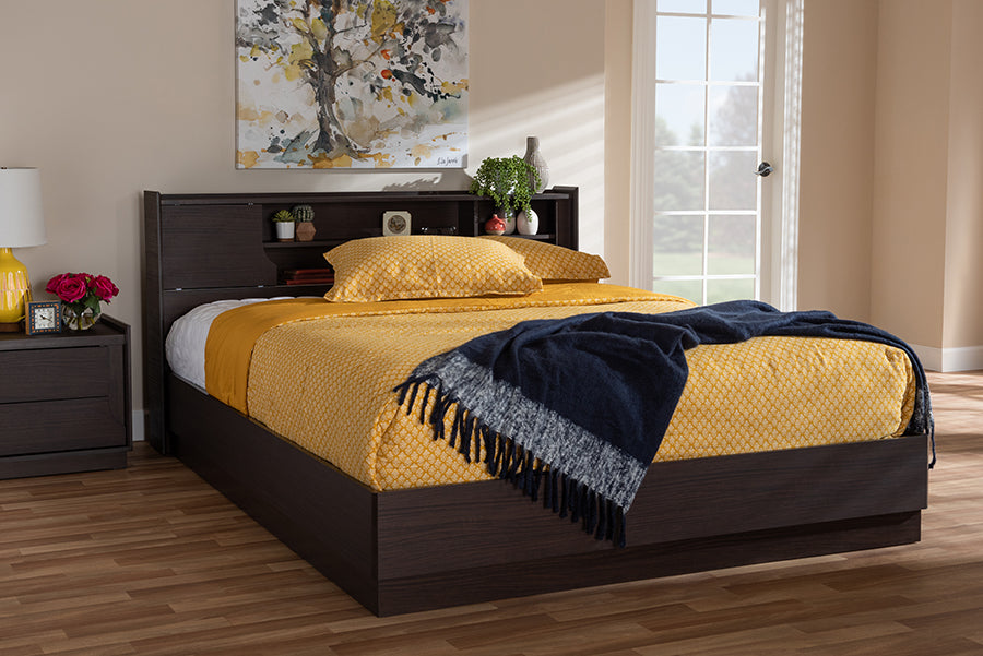 Baxton Studio Larsine Modern and Contemporary Brown Finished Queen Size Platform Storage Bed | Modishstore | Beds