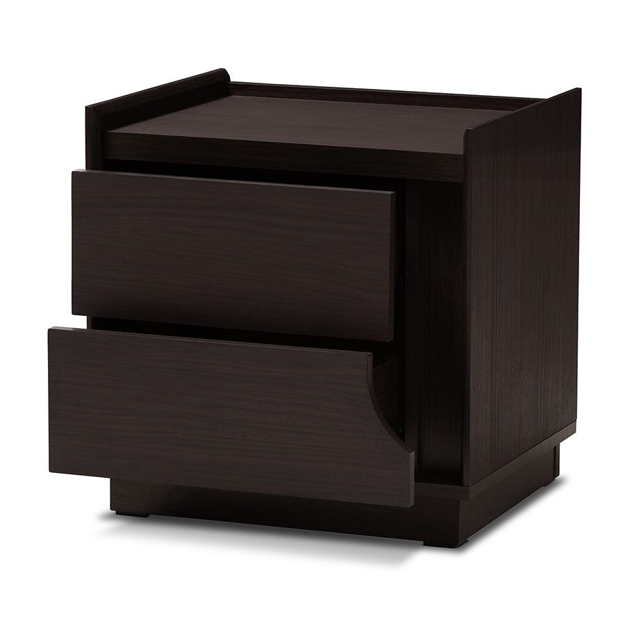 Baxton Studio Larsine Modern and Contemporary Brown Finished 2-Drawer Nightstand | Modishstore | Nightstands-3