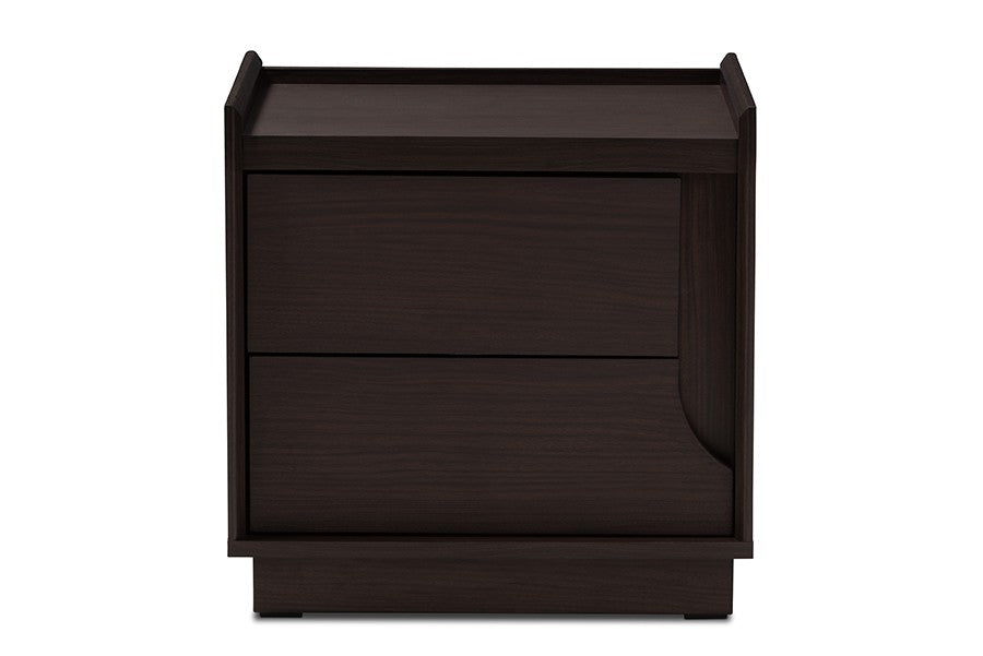 Baxton Studio Larsine Modern and Contemporary Brown Finished 2-Drawer Nightstand | Modishstore | Nightstands-4
