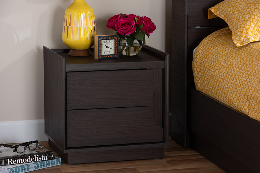 Baxton Studio Larsine Modern and Contemporary Brown Finished 2-Drawer Nightstand | Modishstore | Nightstands