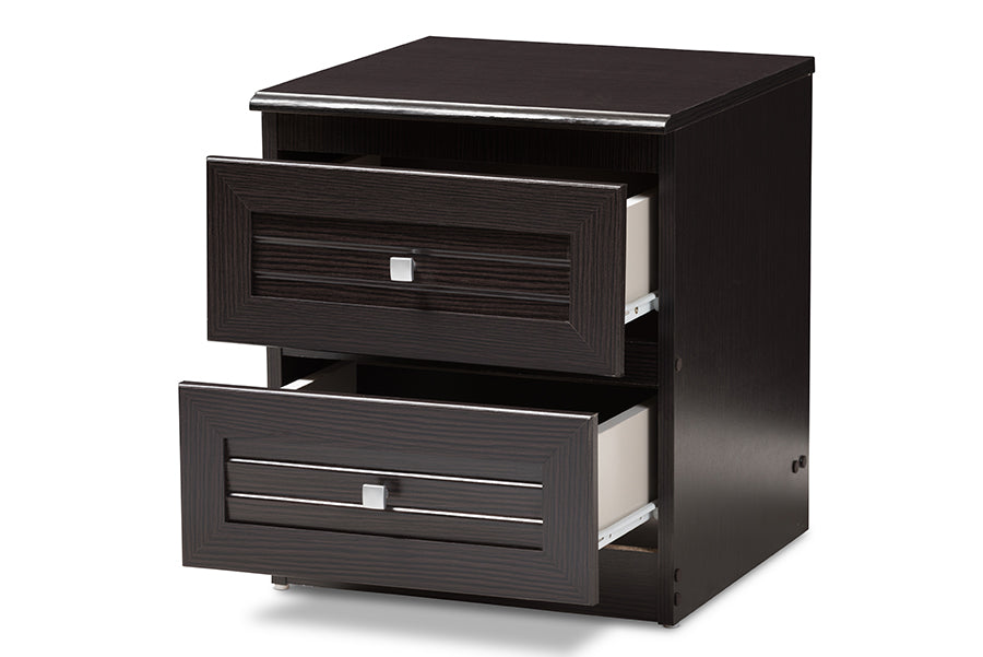 baxton studio carine modern and contemporary wenge brown finished 2 drawer nightstand | Modish Furniture Store-3