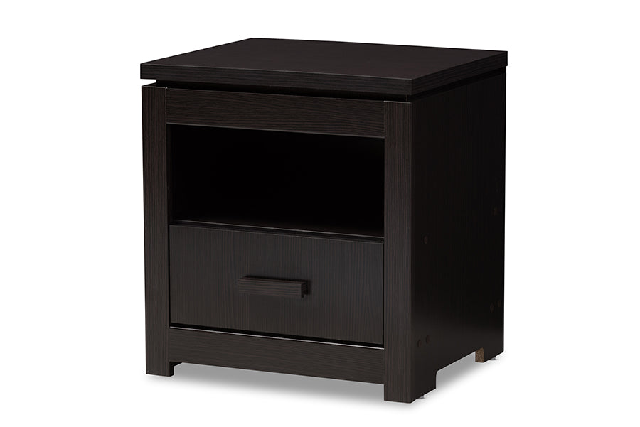 baxton studio bienna modern and contemporary wenge brown finished 1 drawer nightstand | Modish Furniture Store-2