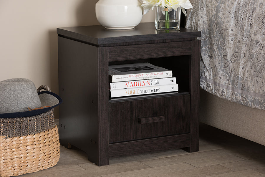 Baxton Studio Bienna Modern and Contemporary Wenge Brown Finished 1-Drawer Nightstand | Modishstore | Nightstands