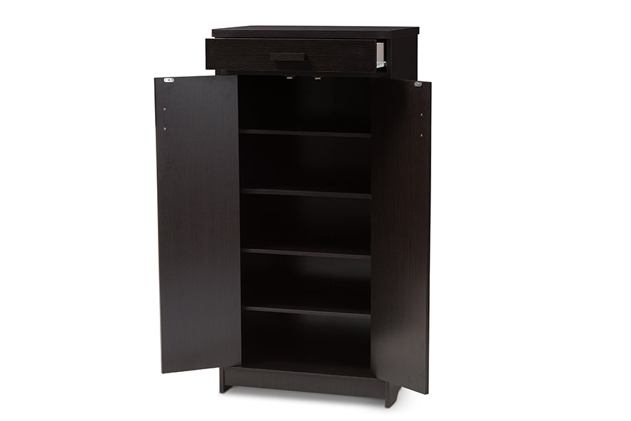 baxton studio bienna modern and contemporary wenge brown finished shoe cabinet | Modish Furniture Store-3