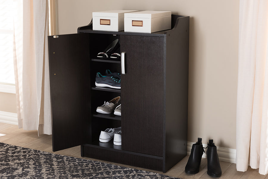 Baxton Studio Verdell Modern and Contemporary Wenge Brown Finished Shoe Cabinet | Modishstore | Cabinets