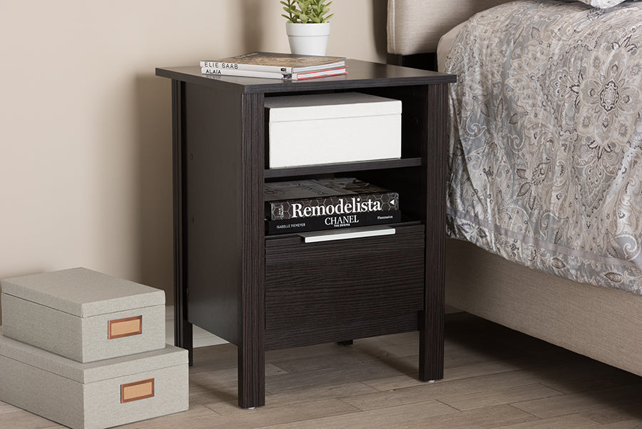 Baxton Studio Hamish Modern and Contemporary Wenge Brown Finished 1-Drawer Nightstand | Modishstore | Nightstands