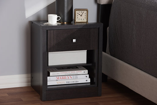 Baxton Studio Danette Modern and Contemporary Wenge Brown Finished 1-Drawer Nightstand | Modishstore | Nightstands