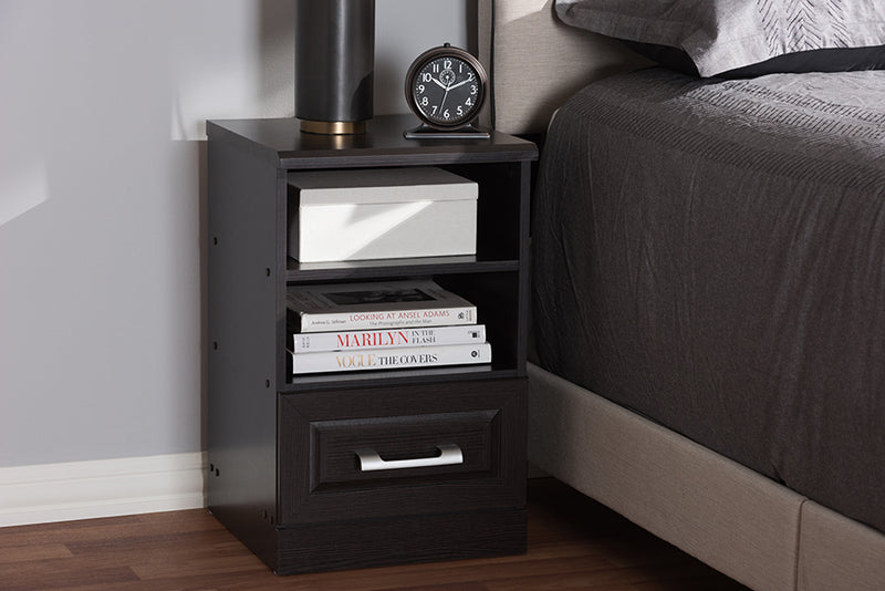 Baxton Studio Odelia Modern and Contemporary Wenge Brown Finished 1-Drawer Nightstand | Modishstore | Nightstands