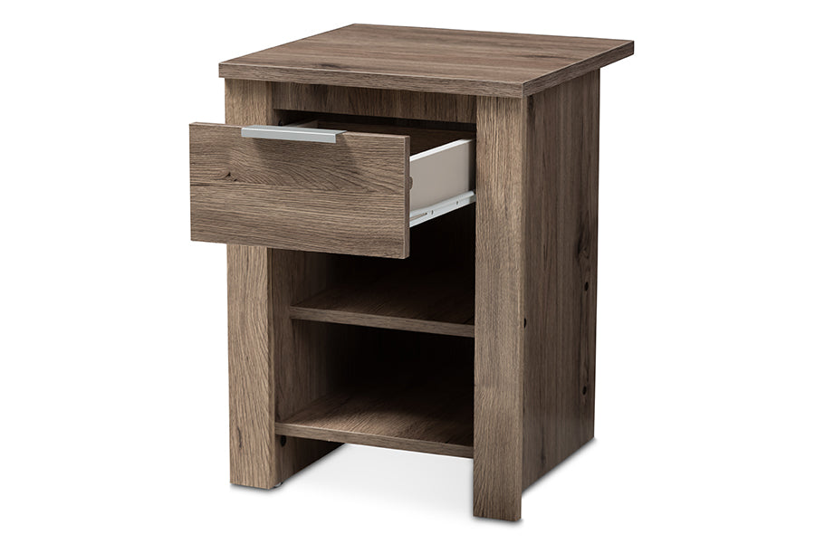 baxton studio laverne modern and contemporary oak brown finished 1 drawer nightstand | Modish Furniture Store-3