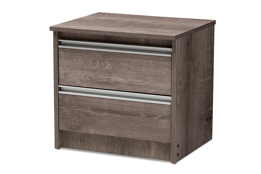 baxton studio gallia modern and contemporary oak brown finished 2 drawer nightstand | Modish Furniture Store-2