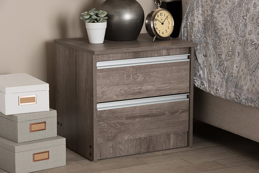 Baxton Studio Gallia Modern and Contemporary Oak Brown Finished 2-Drawer Nightstand | Modishstore | Nightstands