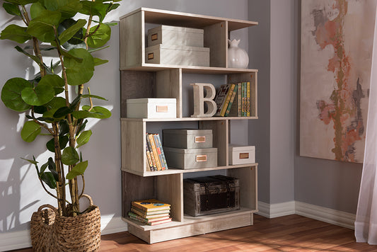 Baxton Studio Teagan Modern and Contemporary Oak Finished Display Bookcase | Modishstore | Bookcases